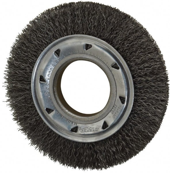 Osborn - 6" OD, 2" Arbor Hole, Crimped Steel Wheel Brush - 7/8" Face Width, 1" Trim Length, 0.014" Filament Diam, 6,000 RPM - Exact Tooling