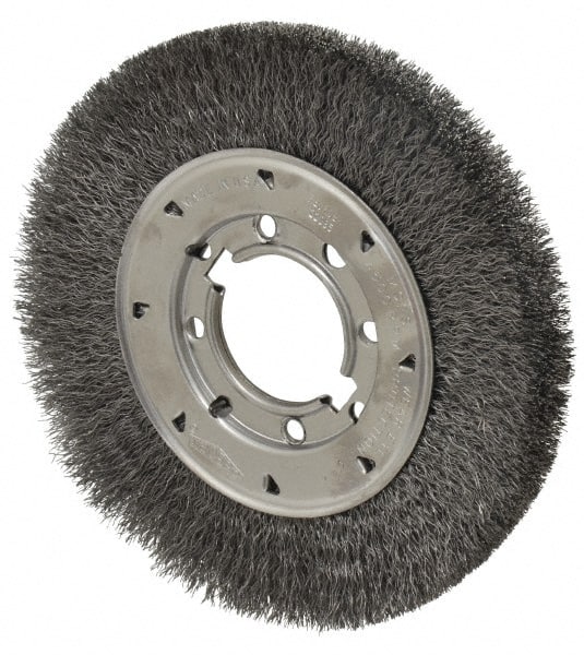 Osborn - 8" OD, 2" Arbor Hole, Crimped Steel Wheel Brush - 5/8" Face Width, 1-1/2" Trim Length, 0.0118" Filament Diam, 4,500 RPM - Exact Tooling