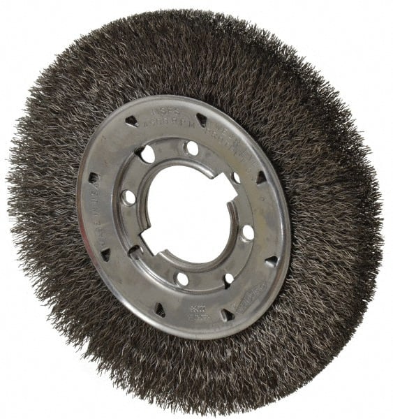 Osborn - 8" OD, 2" Arbor Hole, Crimped Steel Wheel Brush - 5/8" Face Width, 1-1/2" Trim Length, 0.014" Filament Diam, 4,500 RPM - Exact Tooling