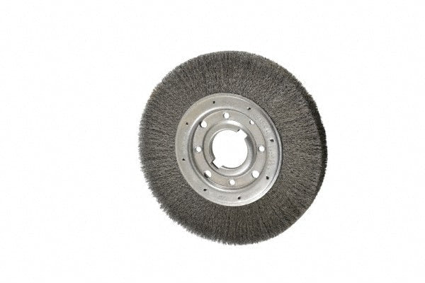 Osborn - 10" OD, 2" Arbor Hole, Crimped Steel Wheel Brush - 1-1/4" Face Width, 2" Trim Length, 0.008" Filament Diam, 3,600 RPM - Exact Tooling