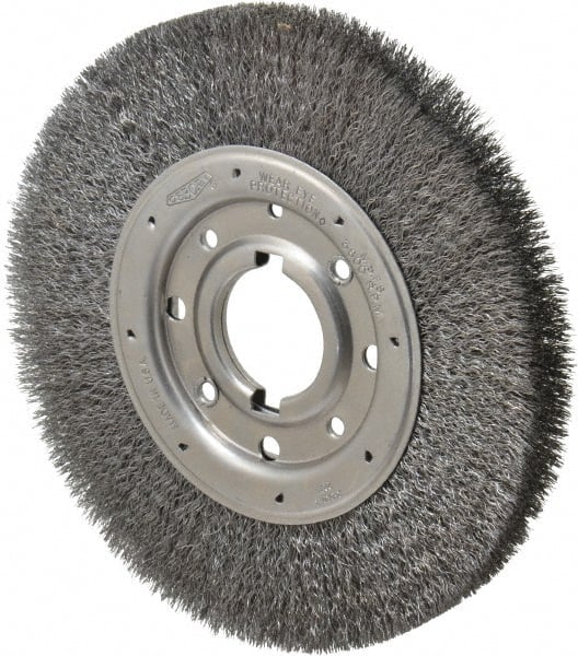 Osborn - 10" OD, 2" Arbor Hole, Crimped Steel Wheel Brush - 1-1/4" Face Width, 2" Trim Length, 0.0118" Filament Diam, 3,600 RPM - Exact Tooling