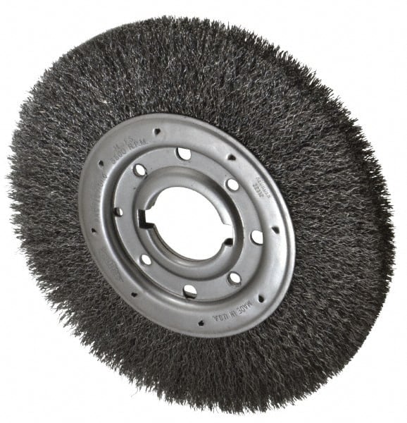 Osborn - 10" OD, 2" Arbor Hole, Crimped Steel Wheel Brush - 1-1/4" Face Width, 2" Trim Length, 0.014" Filament Diam, 3,600 RPM - Exact Tooling