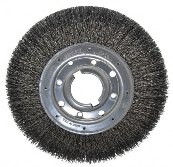 Osborn - 10" OD, 2" Arbor Hole, Crimped Steel Wheel Brush - 1-1/4" Face Width, 2" Trim Length, 0.02" Filament Diam, 3,600 RPM - Exact Tooling