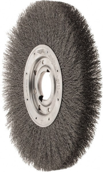 Osborn - 12" OD, 2" Arbor Hole, Crimped Steel Wheel Brush - 1-1/8" Face Width, 3" Trim Length, 0.014" Filament Diam, 3,000 RPM - Exact Tooling