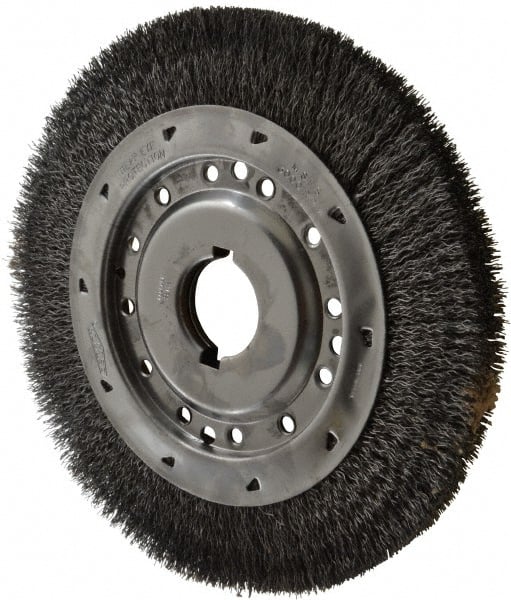 Osborn - 12" OD, 2" Arbor Hole, Crimped Steel Wheel Brush - 1-1/4" Face Width, 1-7/8" Trim Length, 0.02" Filament Diam, 3,000 RPM - Exact Tooling