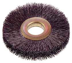 Osborn - 14" OD, 5-1/4" Arbor Hole, Crimped Nylon Wheel Brush - 5/8" Face Width, 3-7/8" Trim Length, 3,000 RPM - Exact Tooling