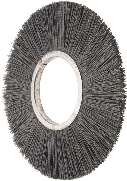 Osborn - 14" OD, 5-1/4" Arbor Hole, Crimped Nylon Wheel Brush - 5/8" Face Width, 3-7/8" Trim Length, 3,000 RPM - Exact Tooling