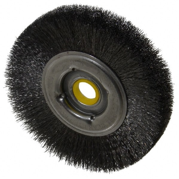 Osborn - 4" OD, 1/2 & 5/8" Arbor Hole, Crimped Steel Wheel Brush - 5/8" Face Width, 13/16" Trim Length, 0.006" Filament Diam, 6,000 RPM - Exact Tooling