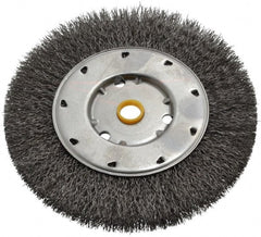 Osborn - 6" OD, 1/2 & 5/8" Arbor Hole, Crimped Steel Wheel Brush - 5/8" Face Width, 1-1/8" Trim Length, 0.0118" Filament Diam, 6,000 RPM - Exact Tooling
