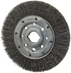 Osborn - 8" OD, 1-1/4" Arbor Hole, Crimped Steel Wheel Brush - 5/8" Face Width, 1-1/2" Trim Length, 0.014" Filament Diam, 4,500 RPM - Exact Tooling