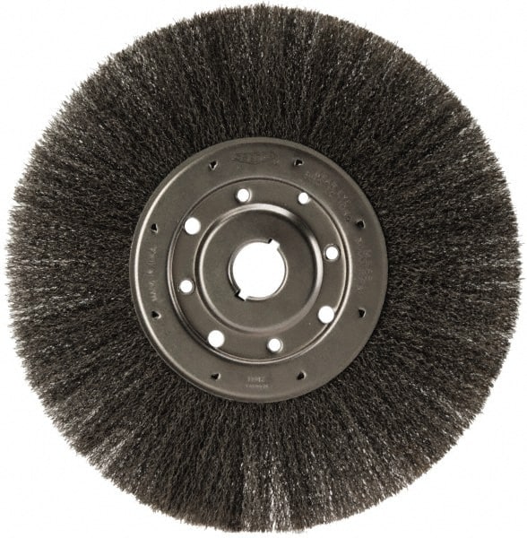 Osborn - 12" OD, 1-1/4" Arbor Hole, Crimped Steel Wheel Brush - 1/2" Face Width, 3" Trim Length, 0.0104" Filament Diam, 3,000 RPM - Exact Tooling