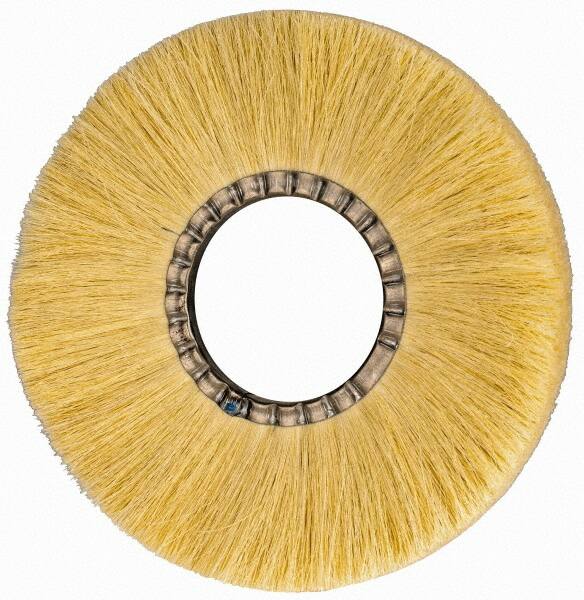 Osborn - 12" OD, 4-1/4" Arbor Hole, Crimped Natural Fiber Wheel Brush - 17/32" Face Width, 3-3/8" Trim Length, 3,600 RPM - Exact Tooling