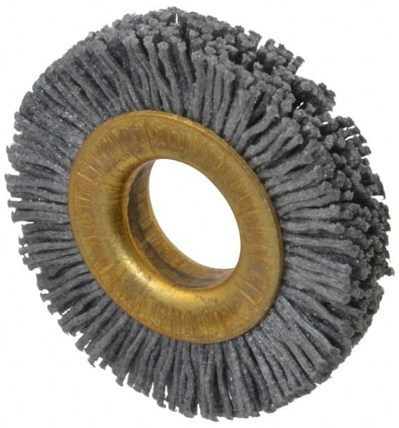 Osborn - 1-1/2" OD, 1/2" Arbor Hole, Crimped Nylon Wheel Brush - 1/4" Face Width, 1/4" Trim Length, 20,000 RPM - Exact Tooling