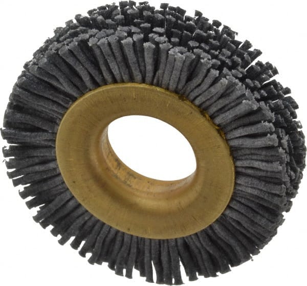Osborn - 1-1/2" OD, 1/2" Arbor Hole, Crimped Nylon Wheel Brush - 1/4" Face Width, 1/4" Trim Length, 20,000 RPM - Exact Tooling