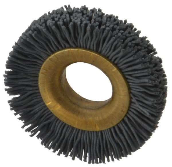 Osborn - 1-1/2" OD, 1/2" Arbor Hole, Crimped Nylon Wheel Brush - 1/4" Face Width, 1/4" Trim Length, 20,000 RPM - Exact Tooling