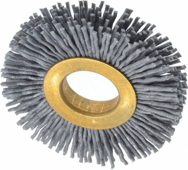 Osborn - 2" OD, 5/8" Arbor Hole, Crimped Nylon Wheel Brush - 3/8" Face Width, 7/16" Trim Length, 15,000 RPM - Exact Tooling