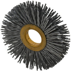 Osborn - 2-1/2" OD, 5/8" Arbor Hole, Crimped Nylon Wheel Brush - 3/8" Face Width, 11/16" Trim Length, 15,000 RPM - Exact Tooling