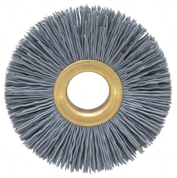 Osborn - 2-1/2" OD, 5/8" Arbor Hole, Crimped Nylon Wheel Brush - 3/8" Face Width, 11/16" Trim Length, 15,000 RPM - Exact Tooling