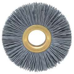 Osborn - 2-1/2" OD, 5/8" Arbor Hole, Crimped Nylon Wheel Brush - 3/8" Face Width, 11/16" Trim Length, 15,000 RPM - Exact Tooling