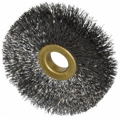 Osborn - 2-1/2" OD, 1/2" Arbor Hole, Crimped Steel Wheel Brush - 1/4" Face Width, 3/4" Trim Length, 0.008" Filament Diam, 20,000 RPM - Exact Tooling