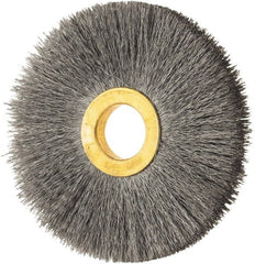 Osborn - 3" OD, 5/8" Arbor Hole, Crimped Steel Wheel Brush - 3/8" Face Width, 15/16" Trim Length, 0.006" Filament Diam, 20,000 RPM - Exact Tooling