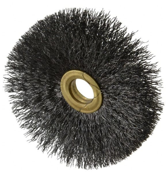 Osborn - 3" OD, 1/2" Arbor Hole, Crimped Steel Wheel Brush - 1/4" Face Width, 1" Trim Length, 0.008" Filament Diam, 20,000 RPM - Exact Tooling