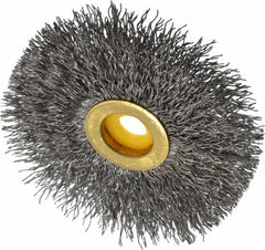 Osborn - 3" OD, 3/8" Arbor Hole, Crimped Steel Wheel Brush - 3/8" Face Width, 15/16" Trim Length, 0.014" Filament Diam, 20,000 RPM - Exact Tooling