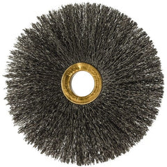 Osborn - 4" OD, 5/8" Arbor Hole, Crimped Steel Wheel Brush - 3/16" Face Width, 1-1/2" Trim Length, 0.008" Filament Diam, 15,000 RPM - Exact Tooling
