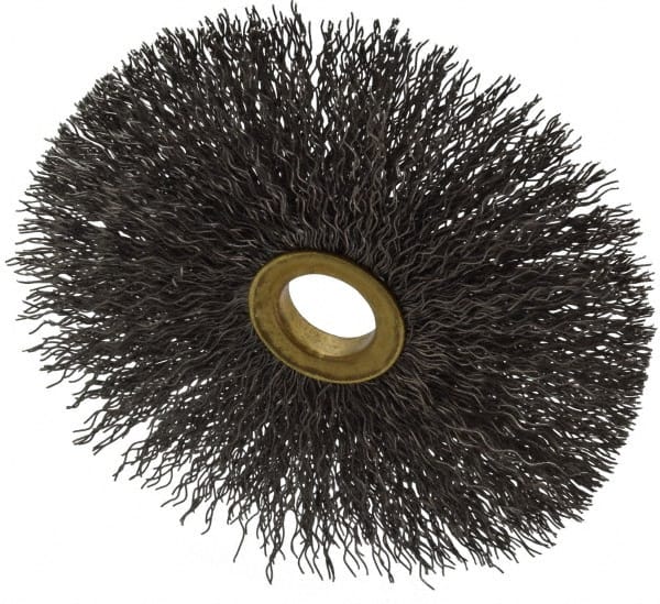 Osborn - 4" OD, 5/8" Arbor Hole, Crimped Steel Wheel Brush - 3/16" Face Width, 1-1/2" Trim Length, 0.014" Filament Diam, 15,000 RPM - Exact Tooling