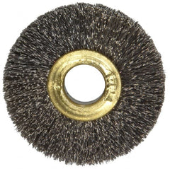 Osborn - 1-1/2" OD, 3/8" Arbor Hole, Crimped Stainless Steel Wheel Brush - 7/32" Face Width, 3/8" Trim Length, 0.005" Filament Diam, 20,000 RPM - Exact Tooling