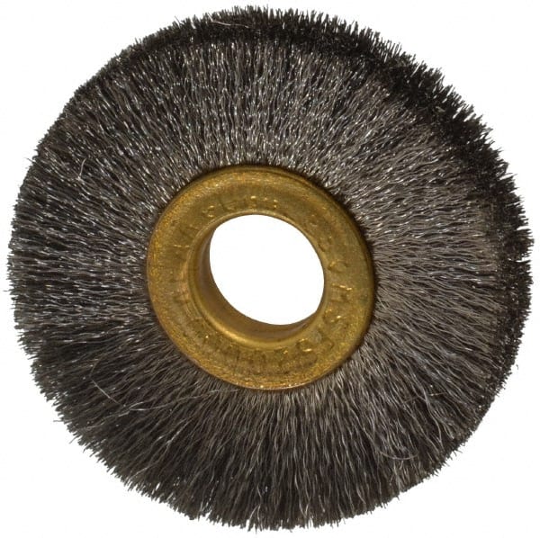 Osborn - 2" OD, 1/2" Arbor Hole, Crimped Stainless Steel Wheel Brush - 1/4" Face Width, 1/2" Trim Length, 0.005" Filament Diam, 20,000 RPM - Exact Tooling