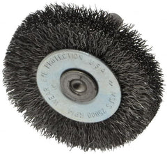 Osborn - 2" OD, 1/4" Shank Diam, Crimped Steel Wheel Brush - 3/8" Face Width, 7/16" Trim Length, 0.008" Filament Diam, 25,000 RPM - Exact Tooling