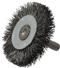 Osborn - 2" OD, 1/4" Shank Diam, Crimped Steel Wheel Brush - 3/8" Face Width, 7/16" Trim Length, 0.014" Filament Diam, 25,000 RPM - Exact Tooling