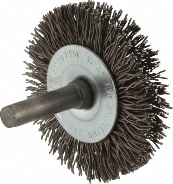 Osborn - 2" OD, 1/4" Shank Diam, Crimped Steel Wheel Brush - 3/8" Face Width, 7/16" Trim Length, 0.02" Filament Diam, 25,000 RPM - Exact Tooling