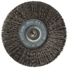 Osborn - 2-1/2" OD, 1/4" Shank Diam, Crimped Steel Wheel Brush - 7/16" Face Width, 11/16" Trim Length, 0.008" Filament Diam, 25,000 RPM - Exact Tooling