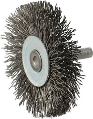 Osborn - 2-1/2" OD, 1/4" Shank Diam, Crimped Steel Wheel Brush - 7/16" Face Width, 11/16" Trim Length, 0.02" Filament Diam, 25,000 RPM - Exact Tooling