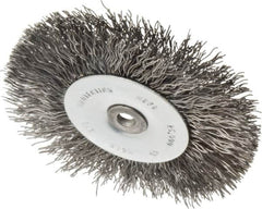 Osborn - 3" OD, 1/4" Shank Diam, Crimped Steel Wheel Brush - 7/16" Face Width, 3/4" Trim Length, 0.014" Filament Diam, 25,000 RPM - Exact Tooling