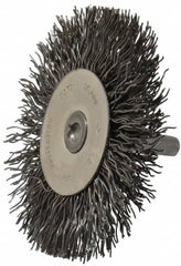 Osborn - 3" OD, 1/4" Shank Diam, Crimped Steel Wheel Brush - 7/16" Face Width, 3/4" Trim Length, 0.02" Filament Diam, 25,000 RPM - Exact Tooling