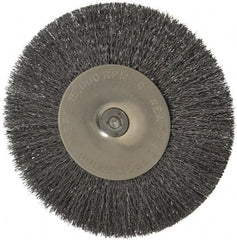 Osborn - 4" OD, 1/4" Shank Diam, Crimped Steel Wheel Brush - 1/2" Face Width, 1" Trim Length, 0.008" Filament Diam, 15,000 RPM - Exact Tooling