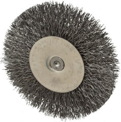 Osborn - 4" OD, 1/4" Shank Diam, Crimped Steel Wheel Brush - 1/2" Face Width, 1" Trim Length, 0.014" Filament Diam, 15,000 RPM - Exact Tooling