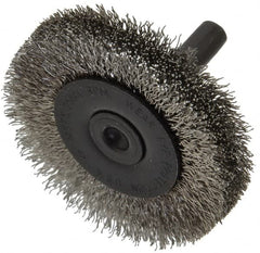 Osborn - 2" OD, 1/4" Shank Diam, Crimped Stainless Steel Wheel Brush - 3/8" Face Width, 7/16" Trim Length, 0.008" Filament Diam, 25,000 RPM - Exact Tooling