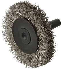 Osborn - 2" OD, 1/4" Shank Diam, Crimped Stainless Steel Wheel Brush - 3/8" Face Width, 7/16" Trim Length, 0.014" Filament Diam, 25,000 RPM - Exact Tooling