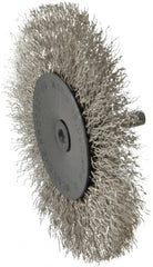 Osborn - 4" OD, 1/4" Shank Diam, Crimped Stainless Steel Wheel Brush - 1/2" Face Width, 1" Trim Length, 0.014" Filament Diam, 15,000 RPM - Exact Tooling