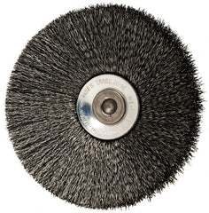 Osborn - 3" OD, 1/4" Shank Diam, Crimped Steel Wheel Brush - 7/16" Face Width, 15/16" Trim Length, 0.006" Filament Diam, 20,000 RPM - Exact Tooling
