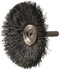 Osborn - 3" OD, 1/4" Shank Diam, Crimped Steel Wheel Brush - 7/16" Face Width, 15/16" Trim Length, 0.014" Filament Diam, 20,000 RPM - Exact Tooling