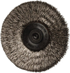 Osborn - 2-1/2" OD, 1/4" Shank Diam, Crimped Stainless Steel Wheel Brush - 7/16" Face Width, 11/16" Trim Length, 0.006" Filament Diam, 20,000 RPM - Exact Tooling