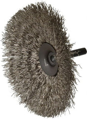 Osborn - 4" OD, 1/4" Shank Diam, Crimped Stainless Steel Wheel Brush - 1/2" Face Width, 1-7/16" Trim Length, 0.014" Filament Diam, 15,000 RPM - Exact Tooling