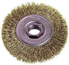 Osborn - 4" OD, M10x1.50 Arbor Hole, Crimped Steel Wheel Brush - 1/2" Face Width, 7/8" Trim Length, 0.014" Filament Diam, 15,000 RPM - Exact Tooling