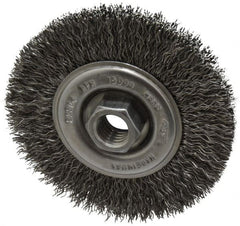 Osborn - 4" OD, 5/8-11 Arbor Hole, Crimped Steel Wheel Brush - 1/2" Face Width, 0.014" Filament Diam, 15,000 RPM - Exact Tooling