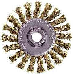 Osborn - 4" OD, 1/2-13 Arbor Hole, Knotted Stainless Steel Wheel Brush - 3/8" Face Width, 7/8" Trim Length, 0.02" Filament Diam, 20,000 RPM - Exact Tooling